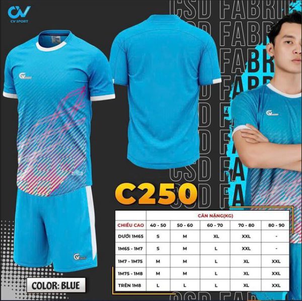 Áo Bóng Đá Không Logo CV 250 Xanh Da