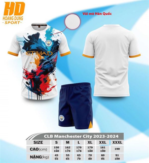 Bộ Quần Áo Bóng Đá CLB Manchester City Trắng Loang Fantasy 2023-2024